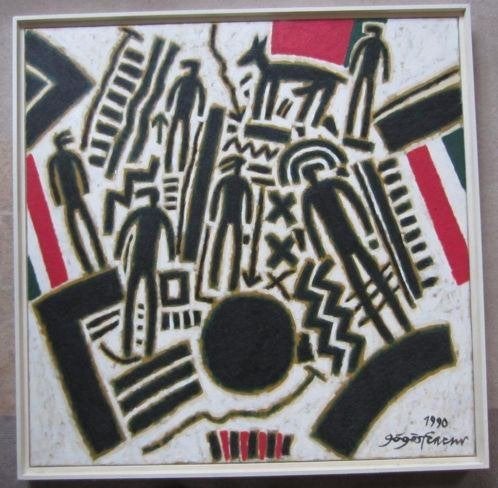 = doek 100 x 100 cm = == Ferenc Gögös 1936-2010 ==, Ophalen