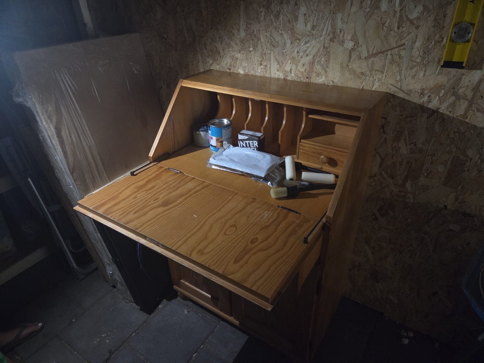 Vintage houten secretaire / bureau met opbergruimte, Ophalen, Gebruikt, Vintage, Klassiek