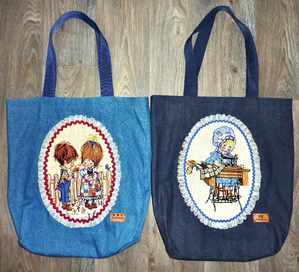 Handgemaakte blauwe jeanstassen/shoppers met borduurwerk, Ophalen, Nieuw, Blauw, Shopper