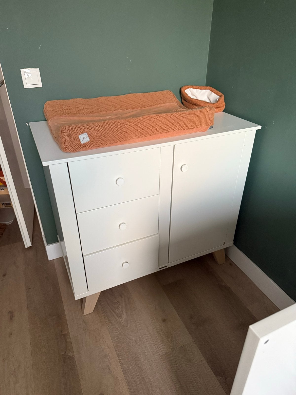 Witte commode met 3 lades en kastje, Ophalen, Gebruikt, 50 tot 70 cm, 100 cm of meer