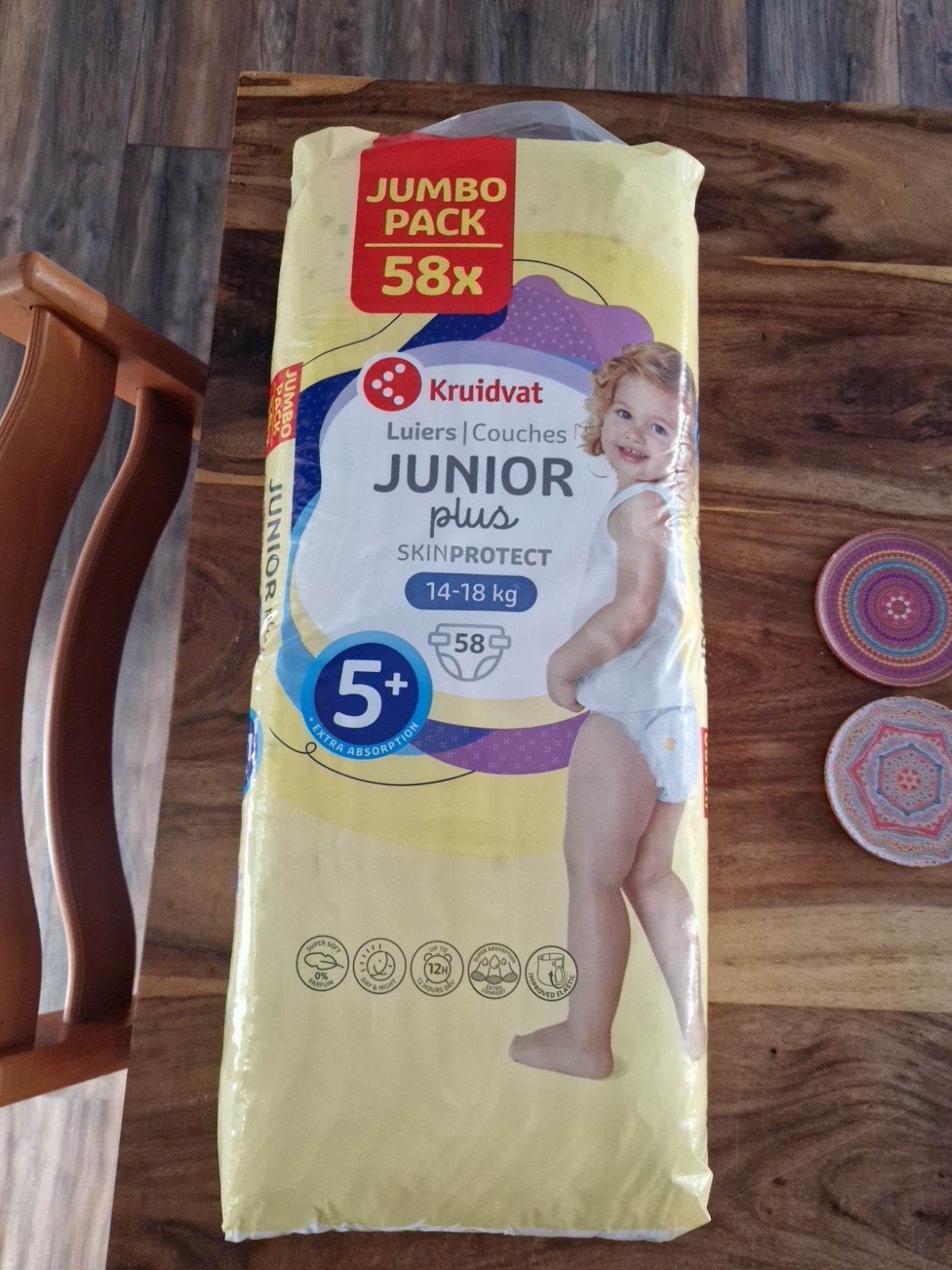 Kruidvat Luiers Junior Plus 5+ (14-18 kg) Jumbo Pack 58x, Ophalen, Nieuw