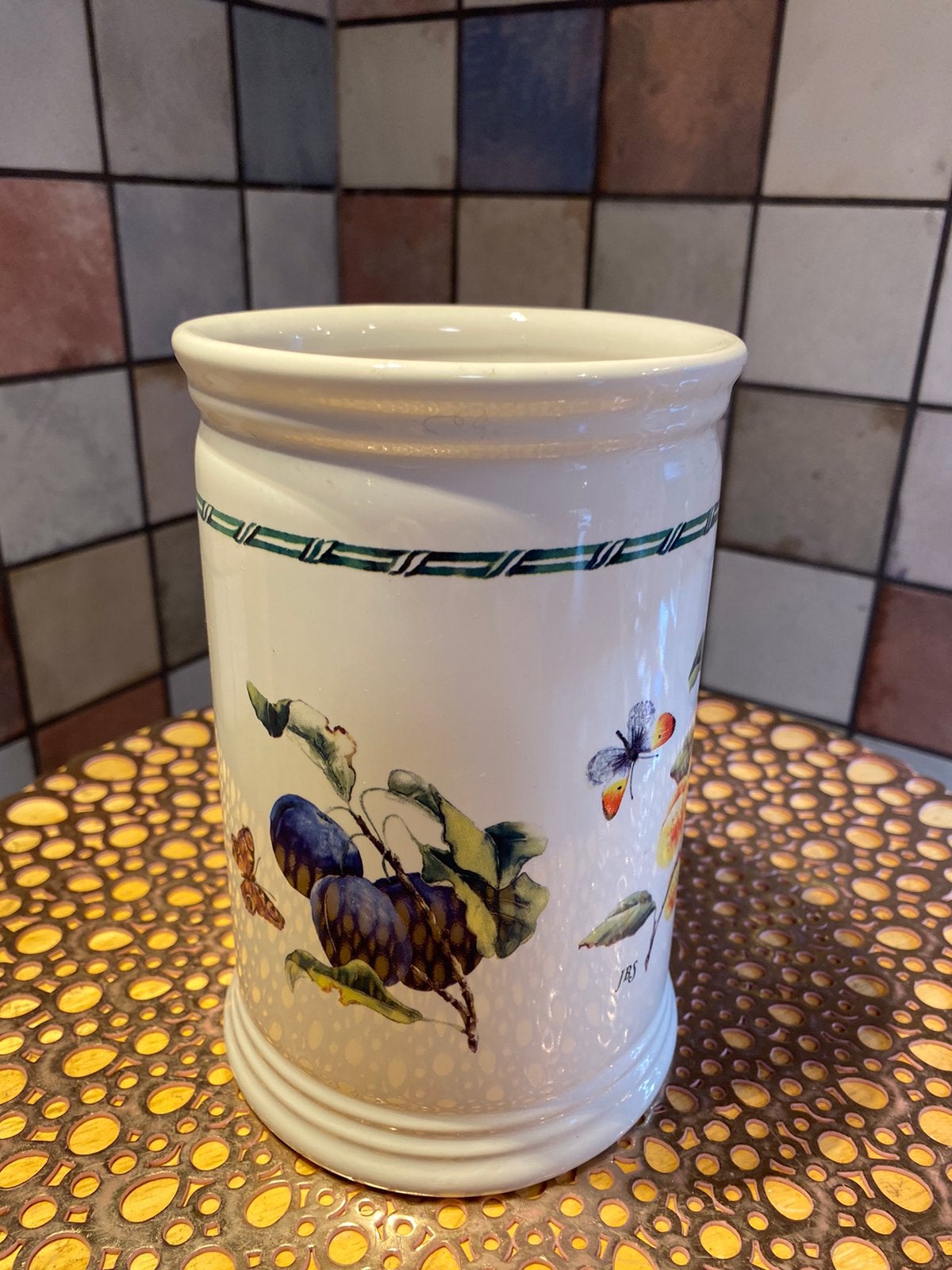 JBS,Janneke Brinkman,porseleinen pot,Fruit en Flowers,h.18cm, Ophalen of Verzenden, Zo goed als nieuw