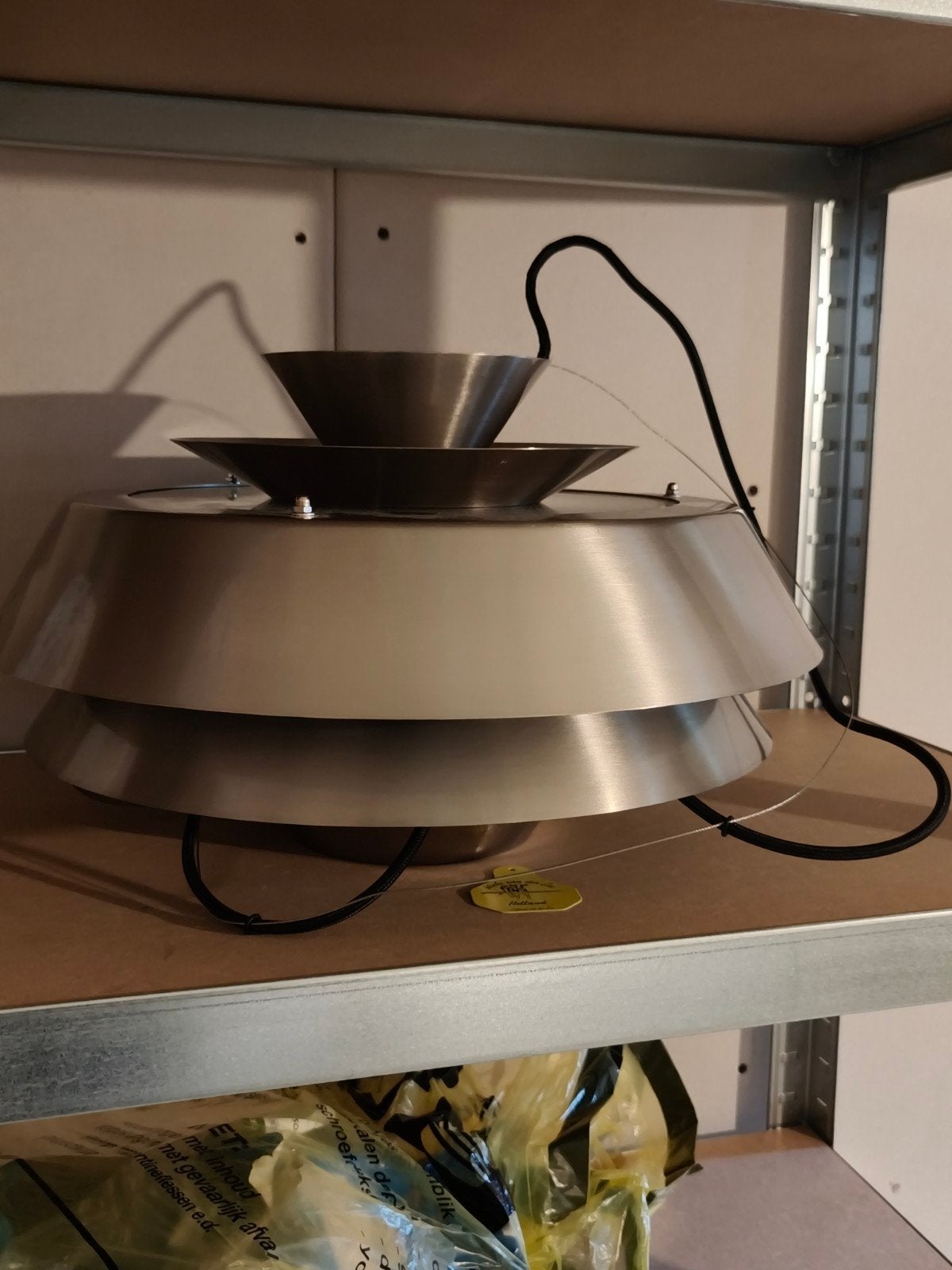 Vintage NOVA hanglamp, geborsteld metaal, 3-laags design, Ophalen, Gebruikt, E27 (groot), Metaal