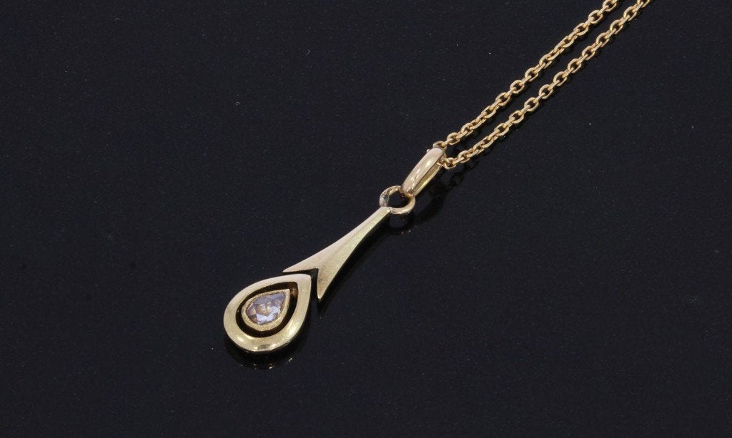 Diamant Art Deco 18k gouden ketting en hanger antiek fraai, Verzenden, Goud, Ketting, Met edelsteen