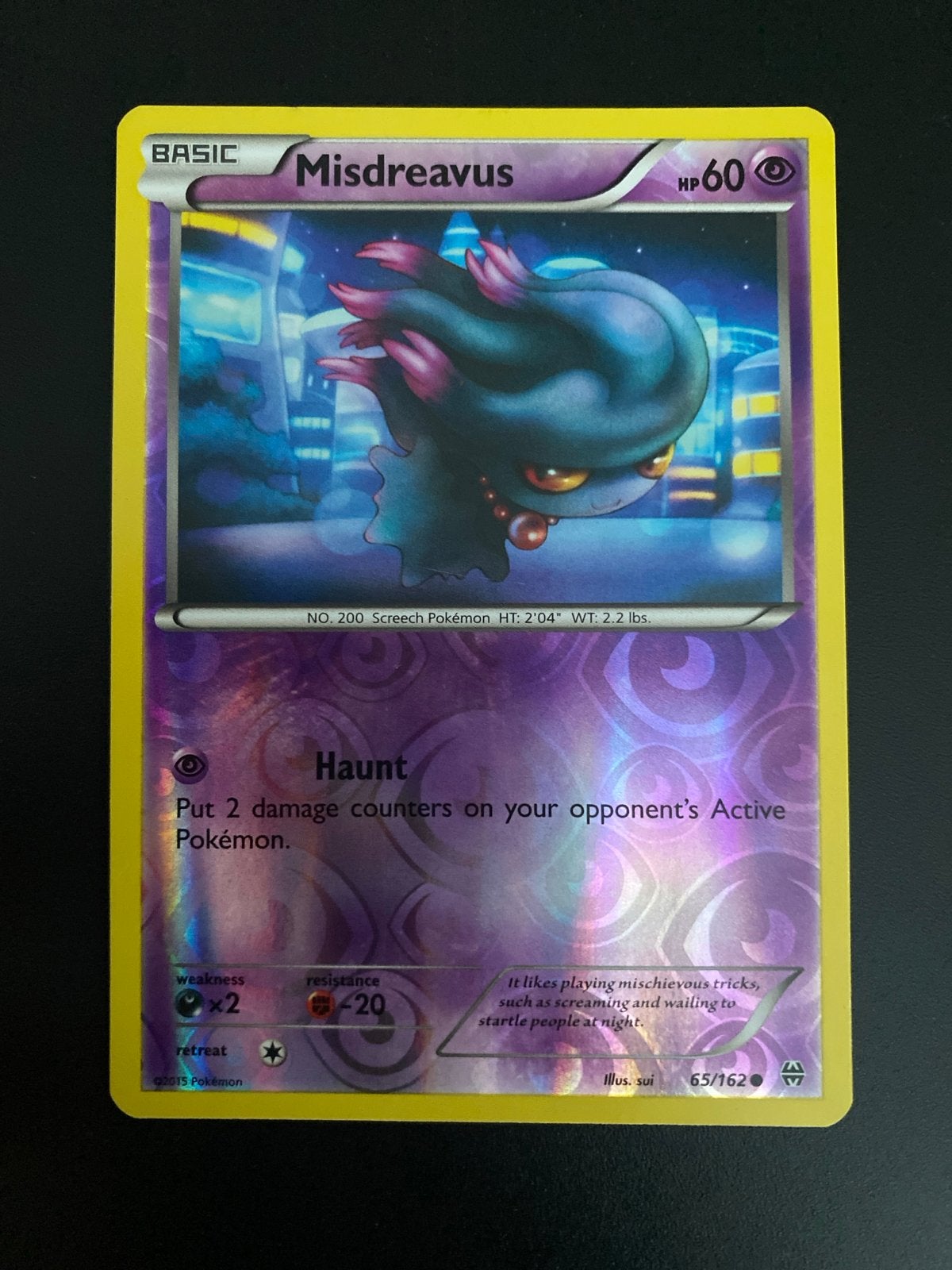 Misdreavus 65/162 Rev. Holo XY BreakThrough (2015) NM!, Ophalen of Verzenden, Zo goed als nieuw, Losse kaart, Foil
