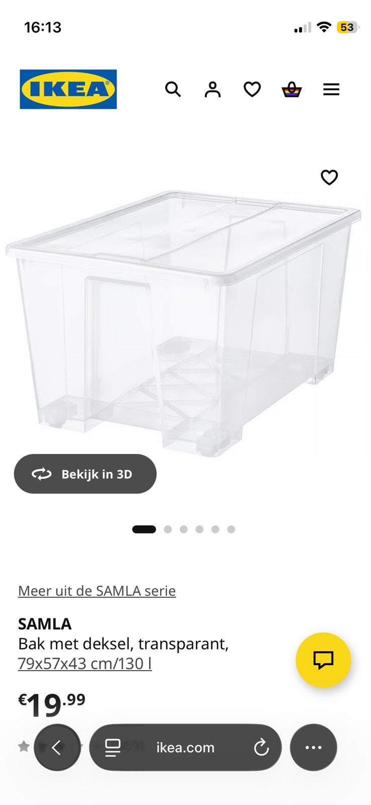 Twee Ikea SAMLA opbergbak met deksel, 79x57x43 cm, Doe-het-zelf en Verbouw, Kratten en Dozen, Ophalen, Zo goed als nieuw, Minder dan 40 cm