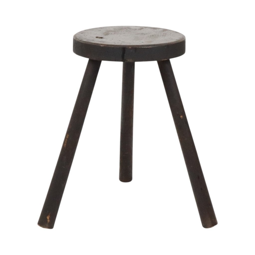Oude Rustieke Driepoot Kruk Massief Gebeitst Hout 45cm, Ophalen of Verzenden