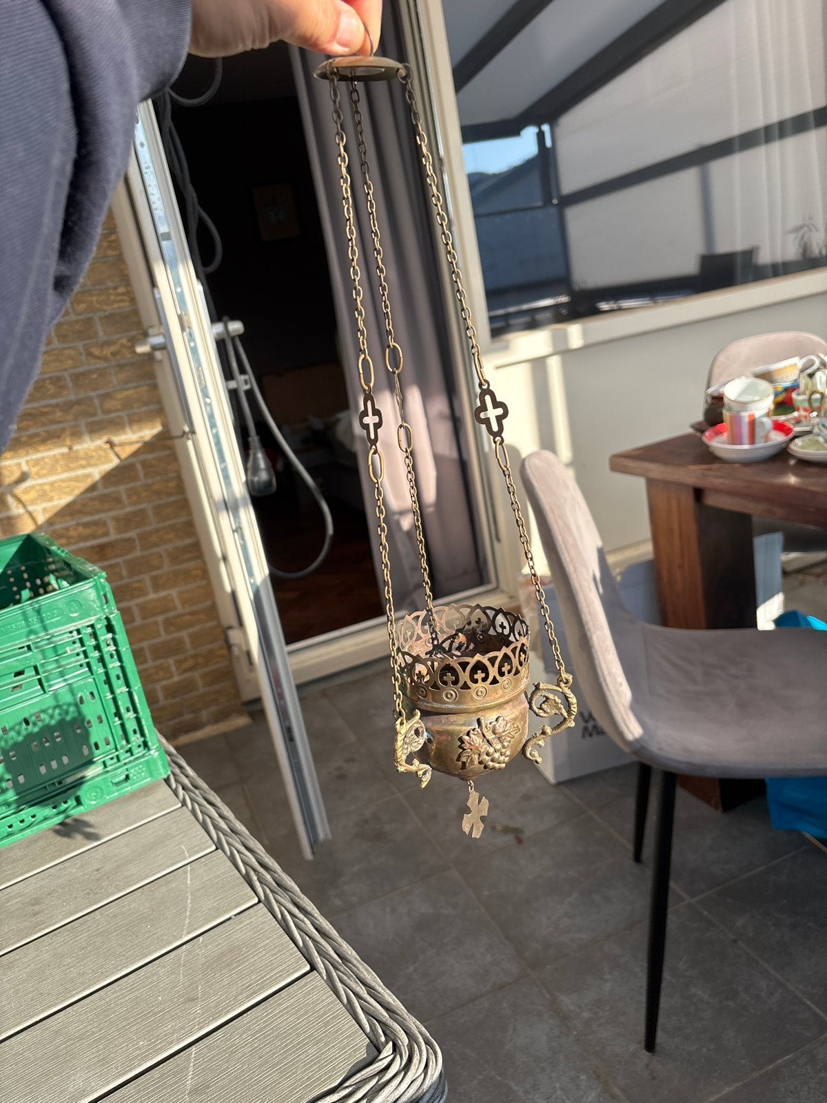 Antieke koperen wierookbrander met kettingen, Ophalen of Verzenden
