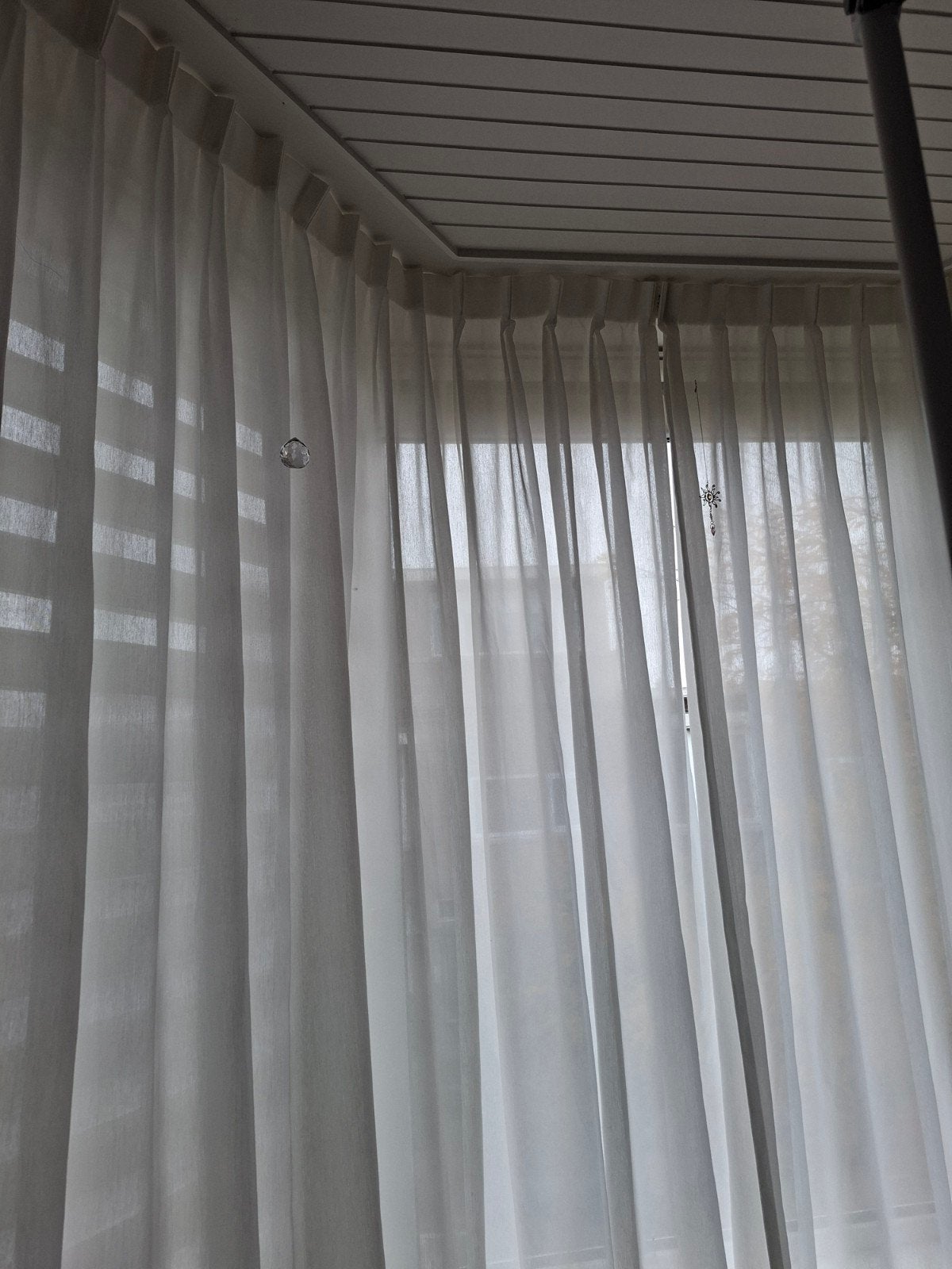 Witte vitrage 2 x 5 m breed, 1.92 m hoog, Ophalen, Vitrage, Gebruikt, Wit