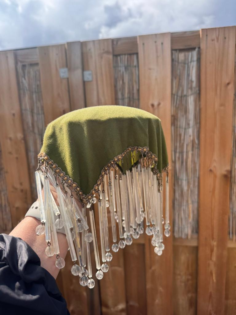 Hang Lampenkap met glazen staafjes brocante, Ophalen of Verzenden