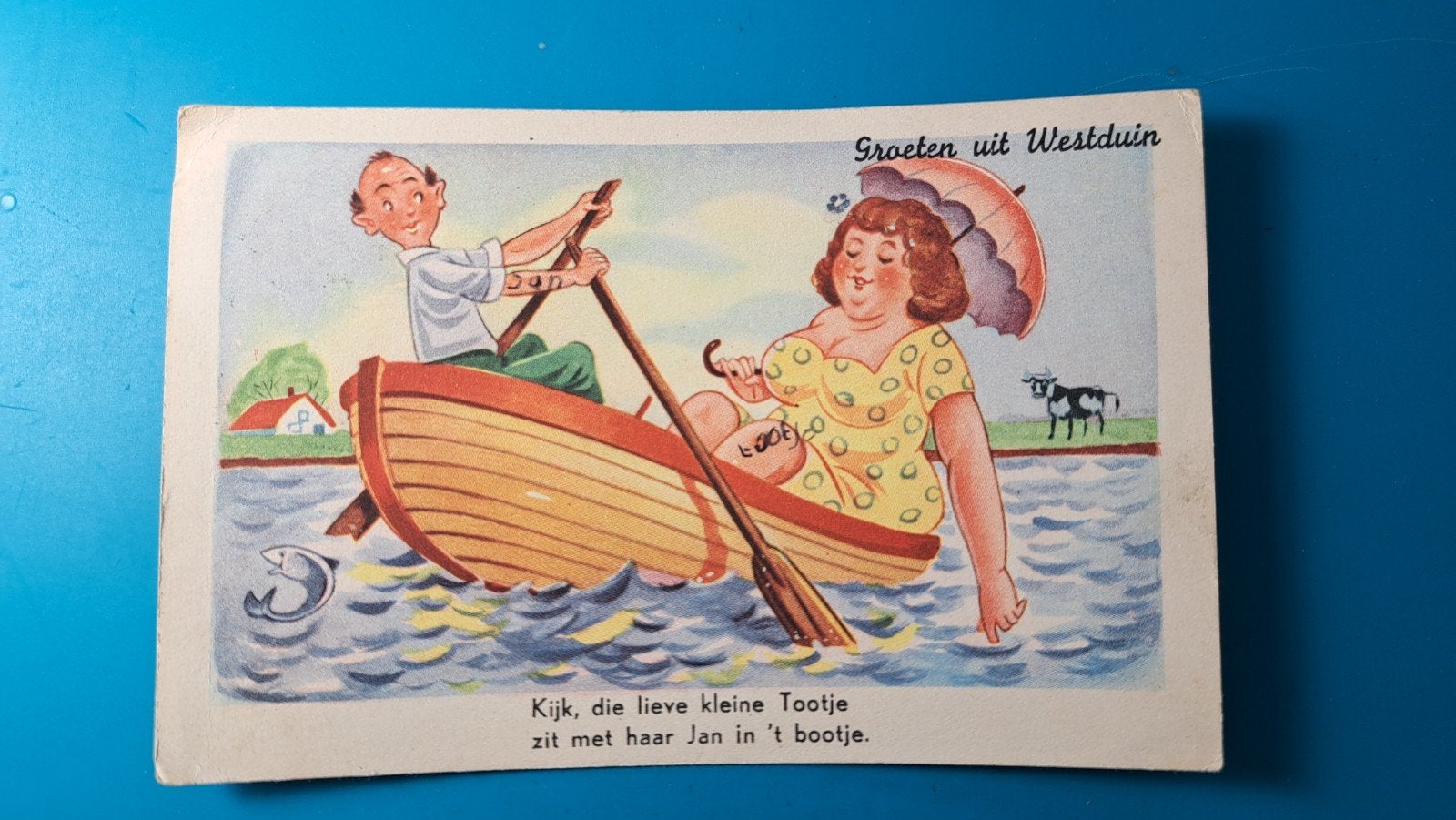 Groeten uit Westduin , koudekerke,  1954, humor, Ophalen of Verzenden, 1940 tot 1960, Gelopen, Zeeland