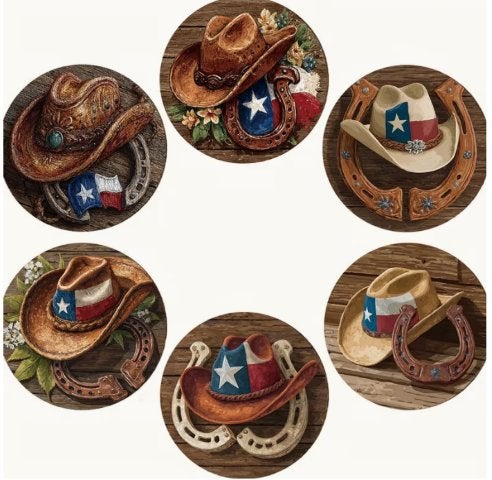 Onderzetters met Cowboyhoed afbeeldingen, Hout, Glasonderzetter, Stapelbaar, Ophalen of Verzenden