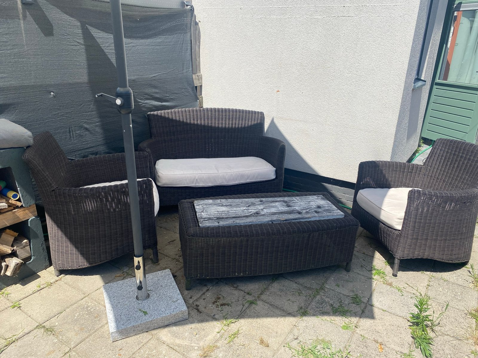 Loungeset met 2 Stoelen, Bank en Salontafel, Tuin en Terras, Tuinsets en Loungesets, Ophalen, 4 zitplaatsen, Gebruikt, Loungeset