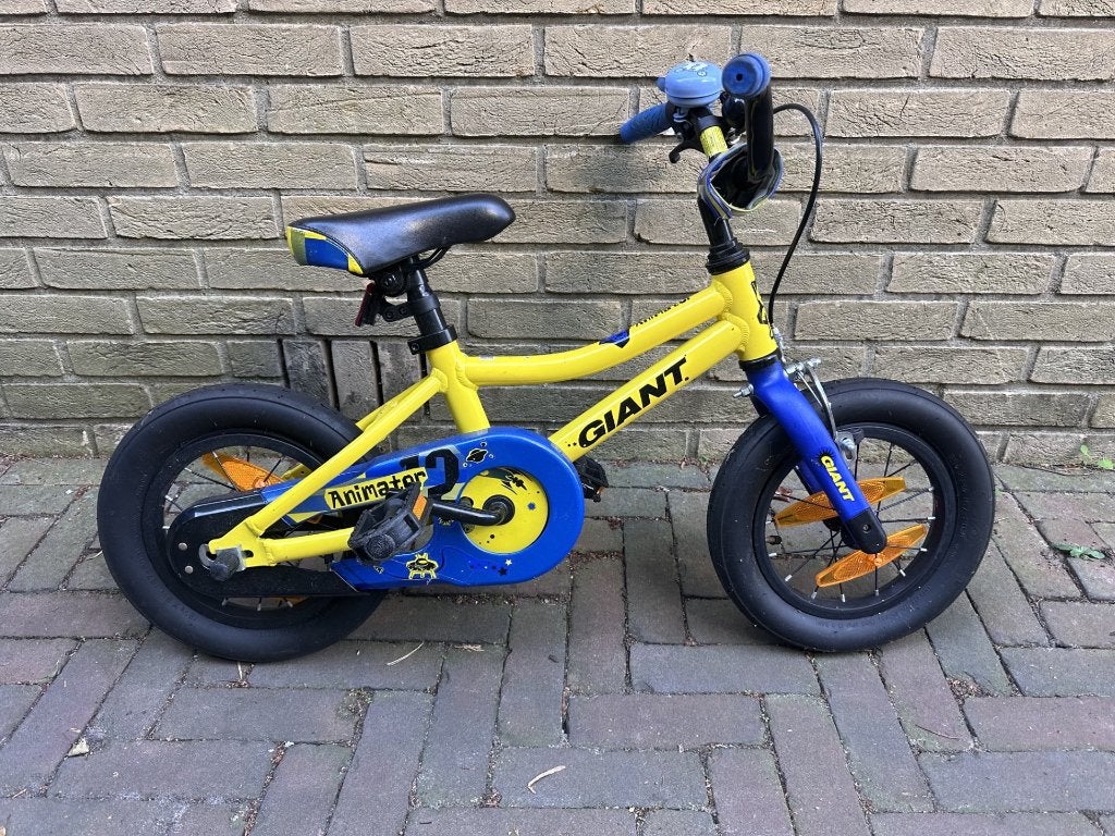 Giant Animator 12 inch kinderfiets – geel/blauw, Fietsen en Brommers, Ophalen, Gebruikt, Minder dan 16 inch, Giant