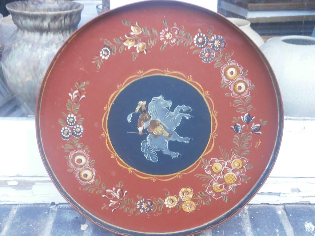 Mooi Hindelooper dienblad met een Cowboy, Huis en Inrichting, Woonaccessoires | Dienbladen, Ophalen, Gebruikt, Rond, Kunststof