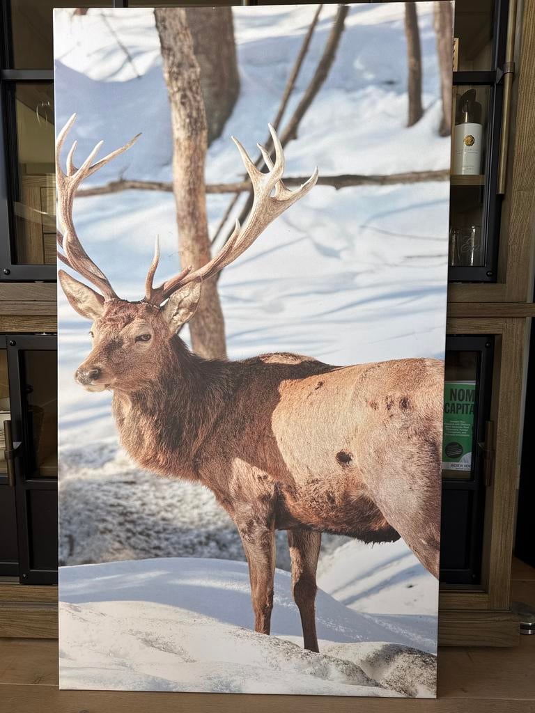Groot Winter Eland Poster op Houten Frame - 79x140 cm, Huis en Inrichting, Woonaccessoires | Wanddecoraties, Hout, Meerkleurig