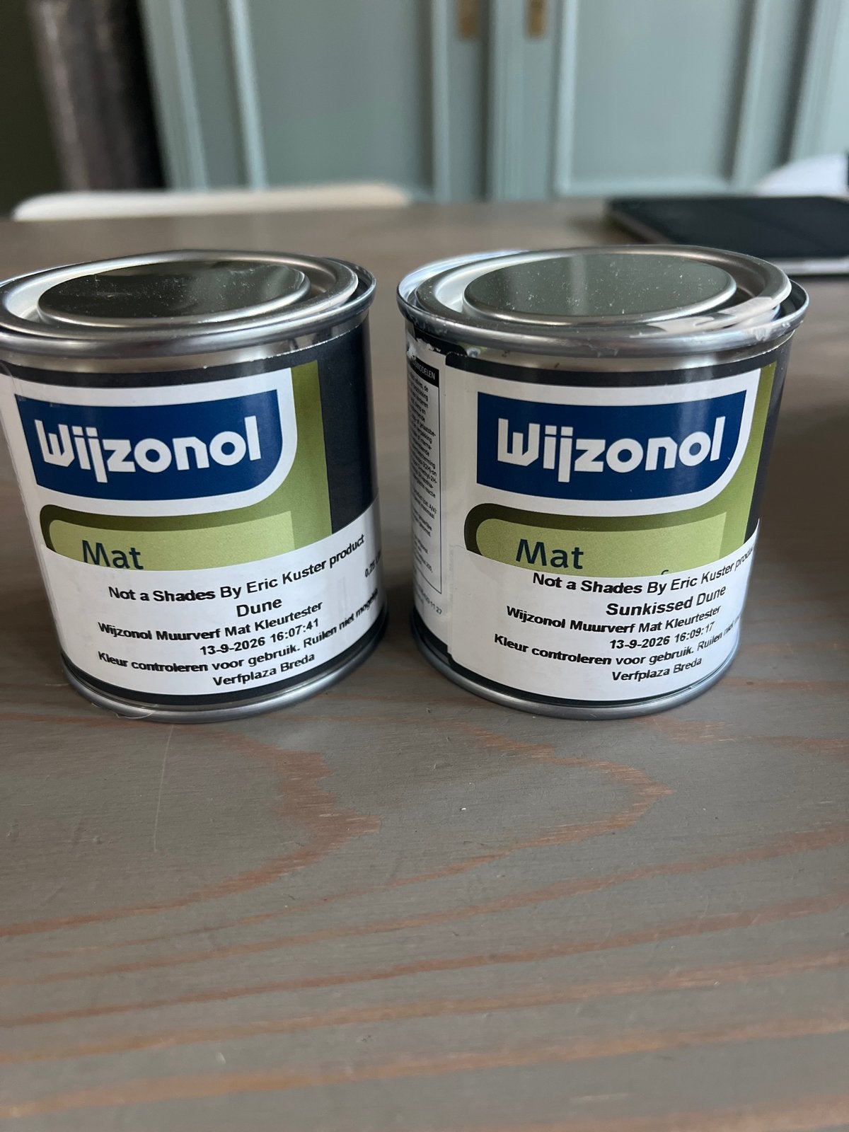 2x Wijzonol Kleurtester Mat 0.25L Dune & Sunkissed Dune, Ophalen, Gebruikt, Beige, Verf