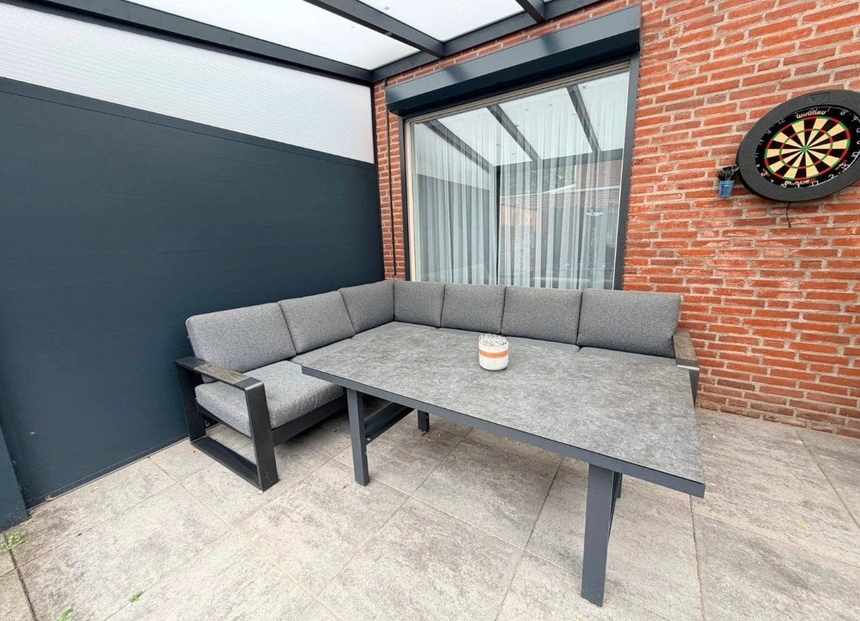 Mooie loungeset met ruime tafel - z.g.a.n., Tuin en Terras, Ophalen, 5 zitplaatsen, Aluminium, Zo goed als nieuw