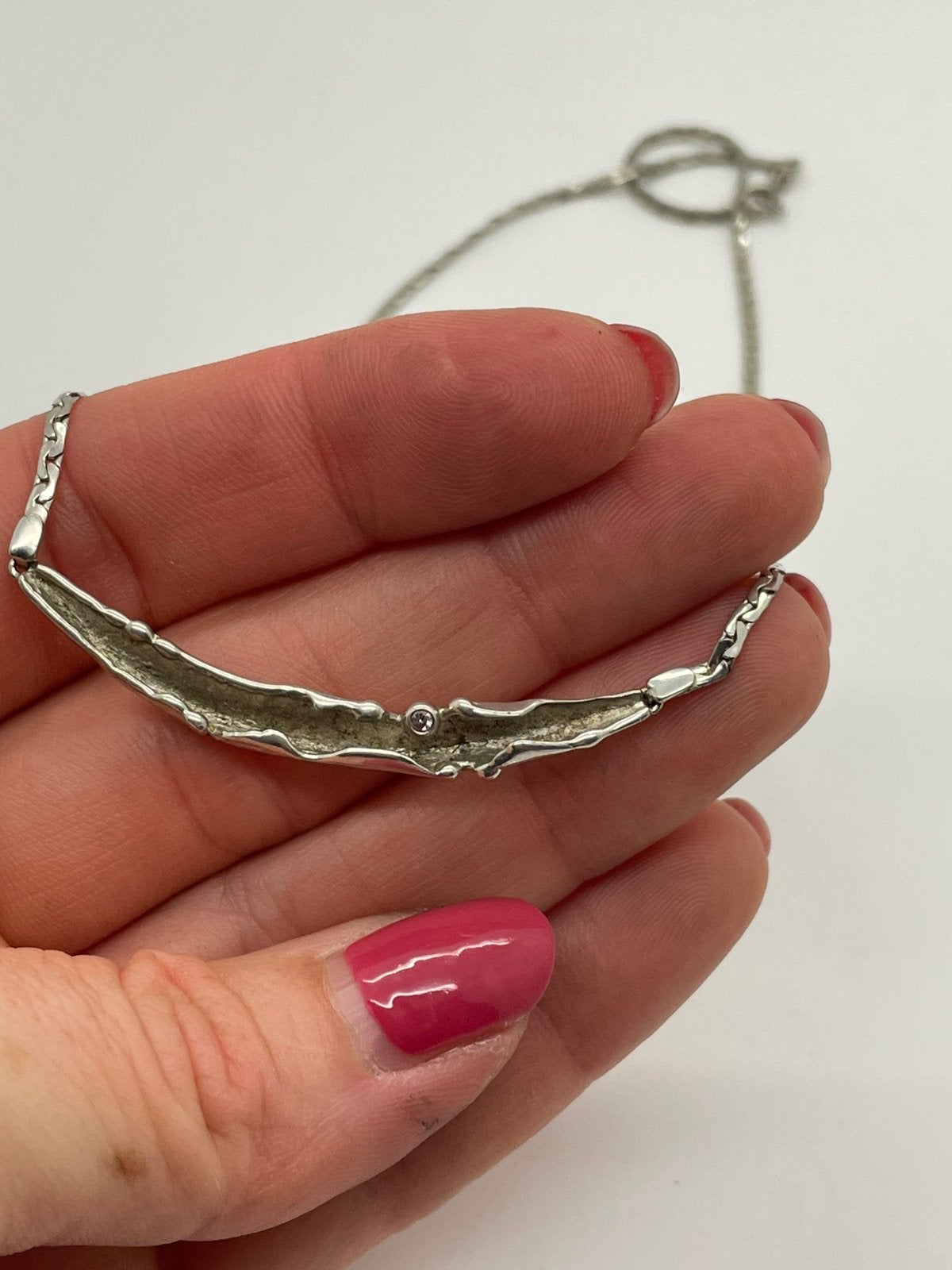 E221 Prachtige zilveren TEKA ketting, Ophalen of Verzenden, Zilver, Ketting, Met edelsteen