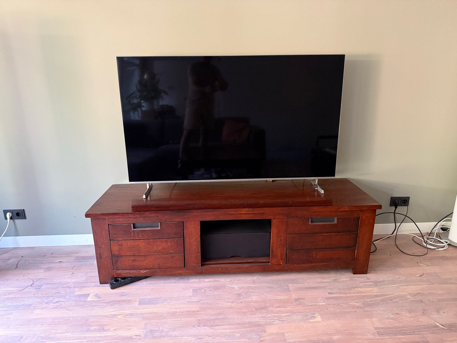 Houten salontafel en tv-meubel, Huis en Inrichting, Tafels | Salontafels, Ophalen, Gebruikt, 100 tot 150 cm, Vierkant