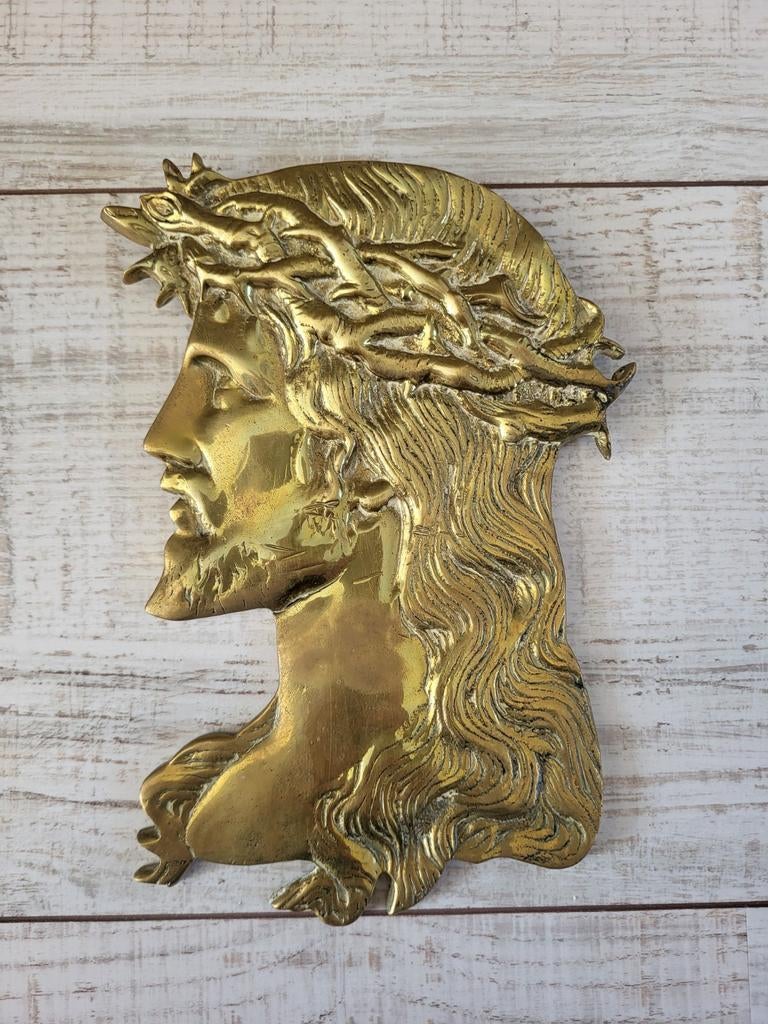 Messing reliëf van hoofd Jezus Christus, Antiek en Kunst, Ophalen of Verzenden