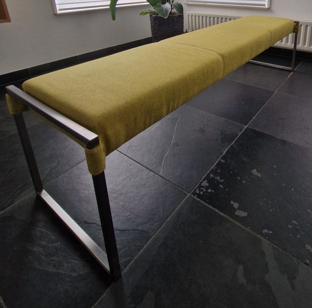 Bert Plantagie keukenbank Vivian geel vilt 180 x 48 cm., Ophalen, Gebruikt, Minder dan 75 cm, Driepersoons