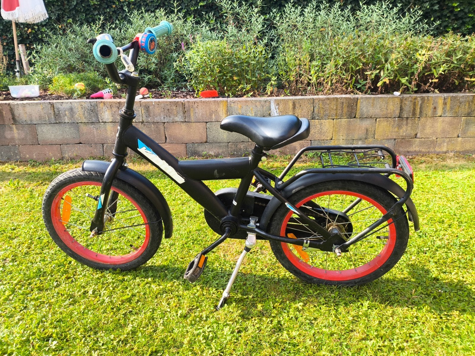 Kiddie kinderfiets zwart met rode velgen 16 inch, Ophalen, Terugtraprem, Kiddie, 16 tot 20 inch