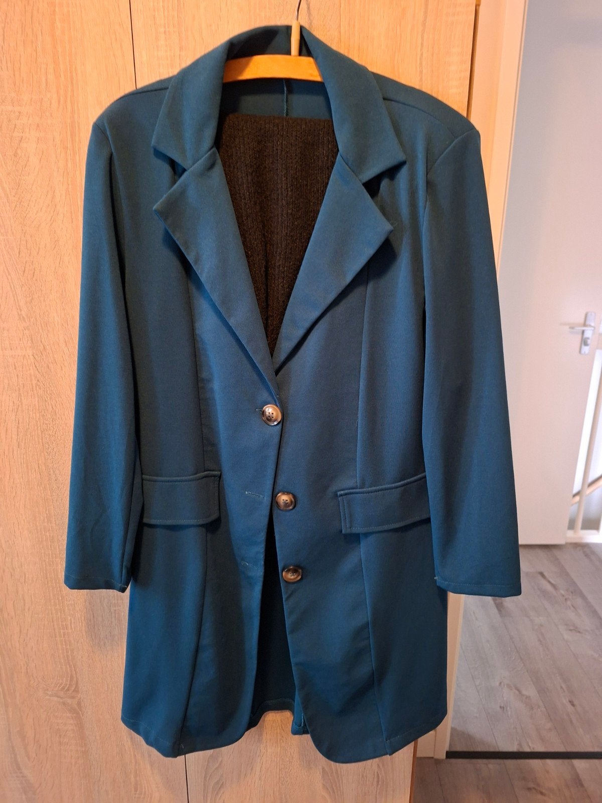 Lange blazer/jasje in petrolblauw, maat 42/44, Max 25, Blauw, Maat 42/44 (L), Ophalen of Verzenden