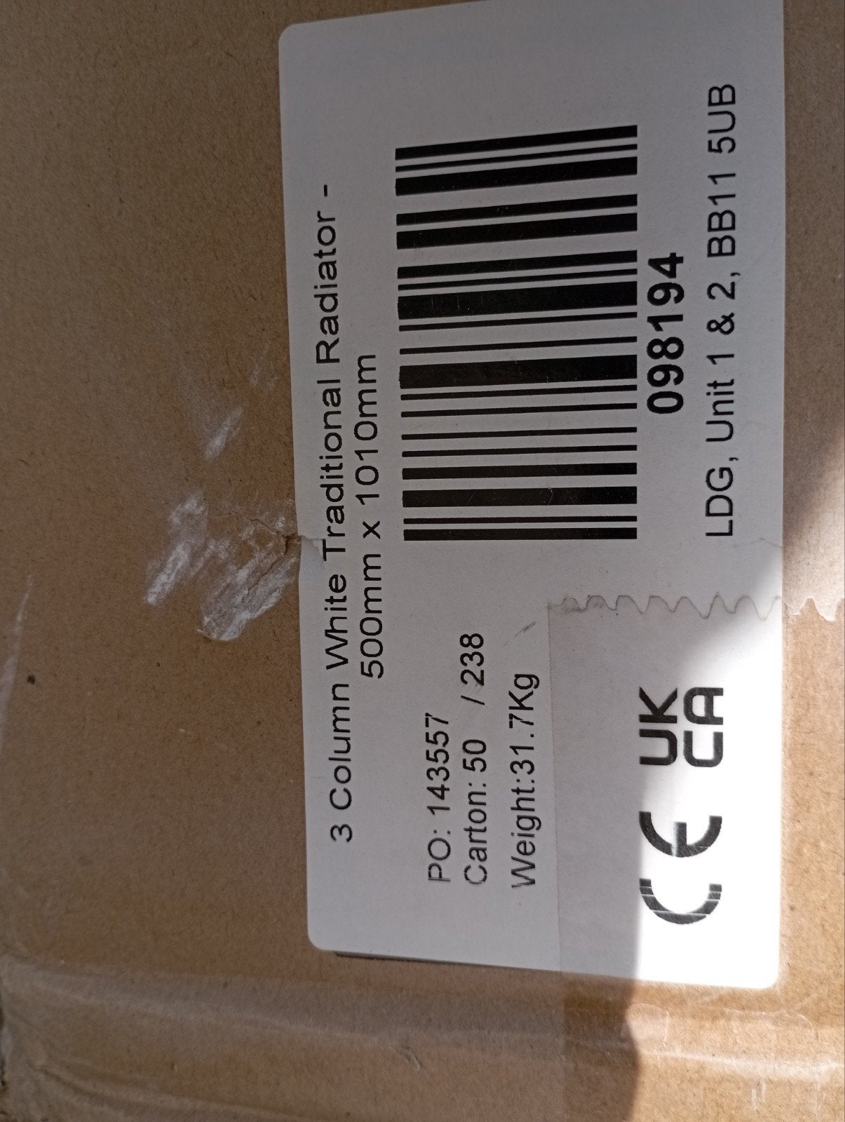 Hudson Reed 3 Kolom Witte Traditionele Radiator 500x1010mm, Ophalen, Nieuw