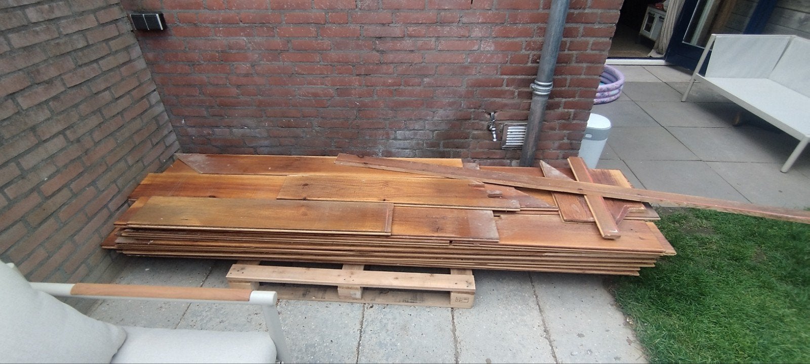 -+12m2 sloopvloer hardhout parket 2cm d / 19.5cm b planken, Ophalen, Gebruikt, Minder dan 25 mm, Grenen