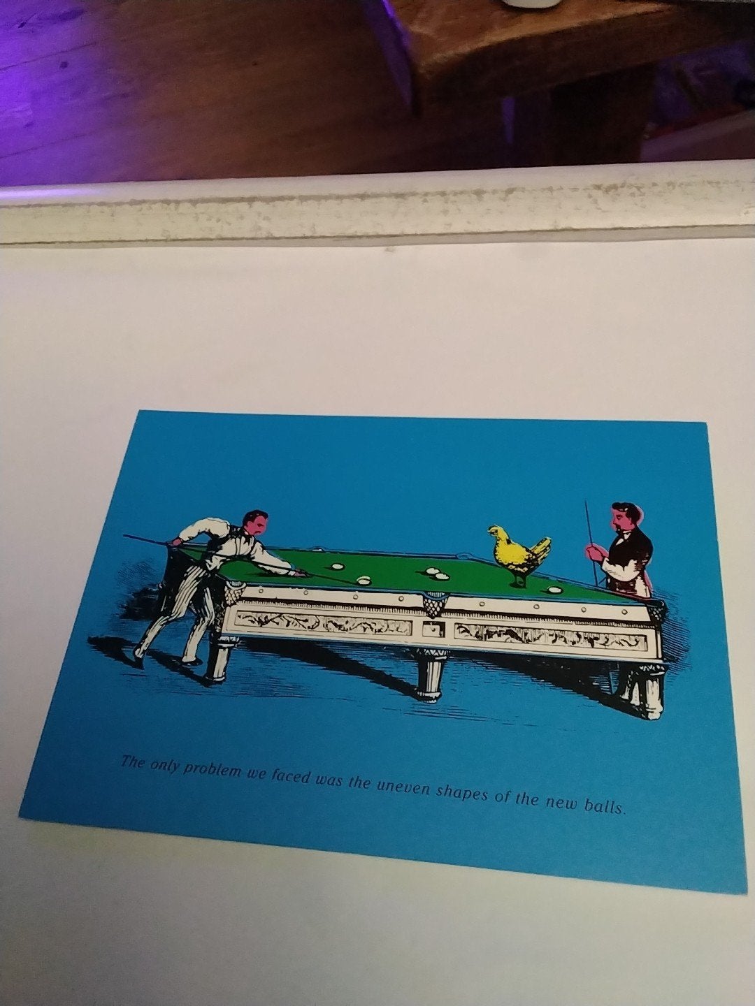 Grappige kaart: Biljart met kip en onregelmatige ballen, Ophalen of Verzenden