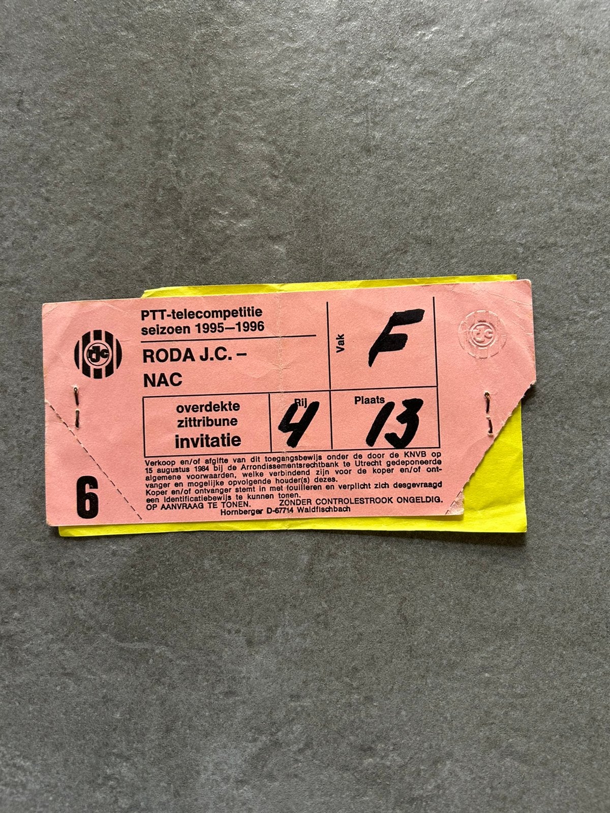 Roda JC - NAC ticket, Verzamelen, Sportartikelen en Voetbal, Ophalen of Verzenden, Roda JC, Overige typen
