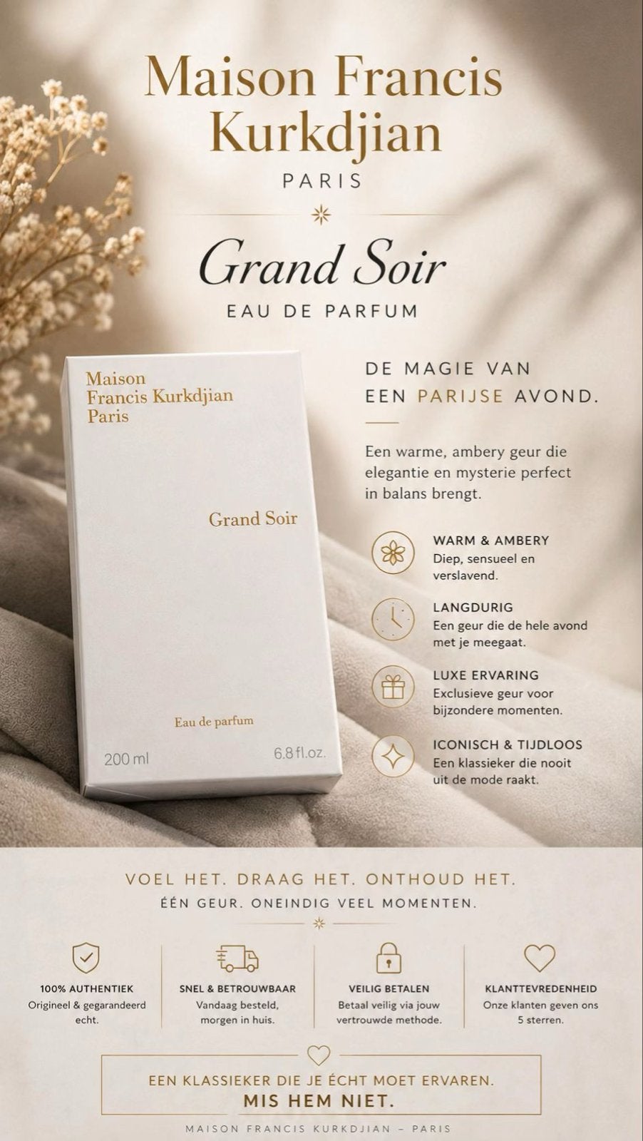 Maison Francis Kurkdjian Grand Soir Eau de Parfum 200ml, Ophalen of Verzenden, Nieuw