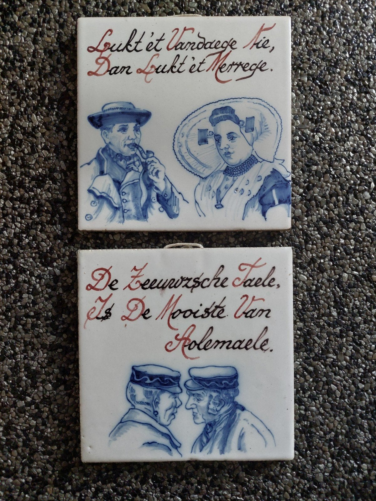Vintage Zeeuwse tegeltjes met spreuken en klederdracht, Antiek en Kunst, Antiek | Wandborden en Tegels, Ophalen of Verzenden