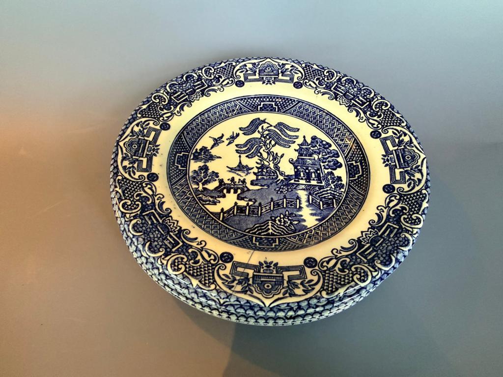 Set van 4 vintage blauw-witte borden, gemerkt England, Antiek en Kunst, Ophalen of Verzenden