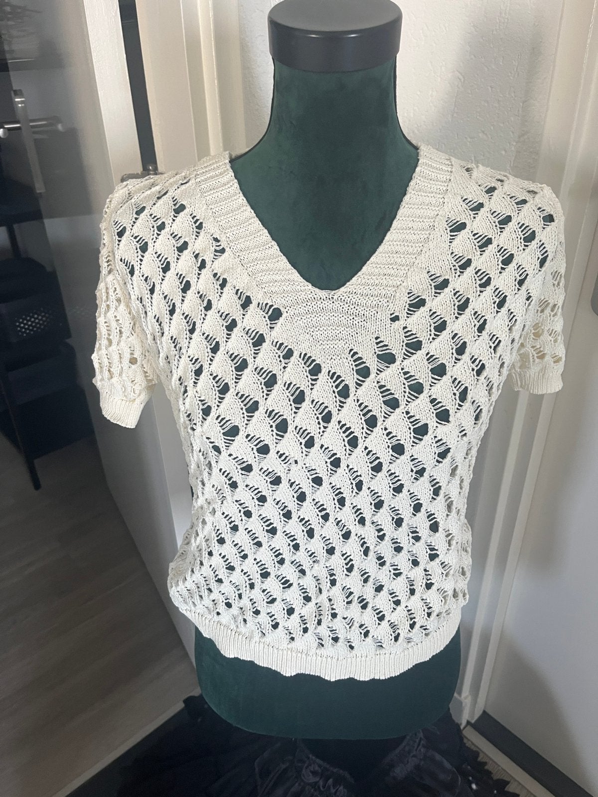 Kanten truitje met korte mouw beige maat L merk Shein, Ophalen of Verzenden, Zo goed als nieuw, Maat 42/44 (L), Beige