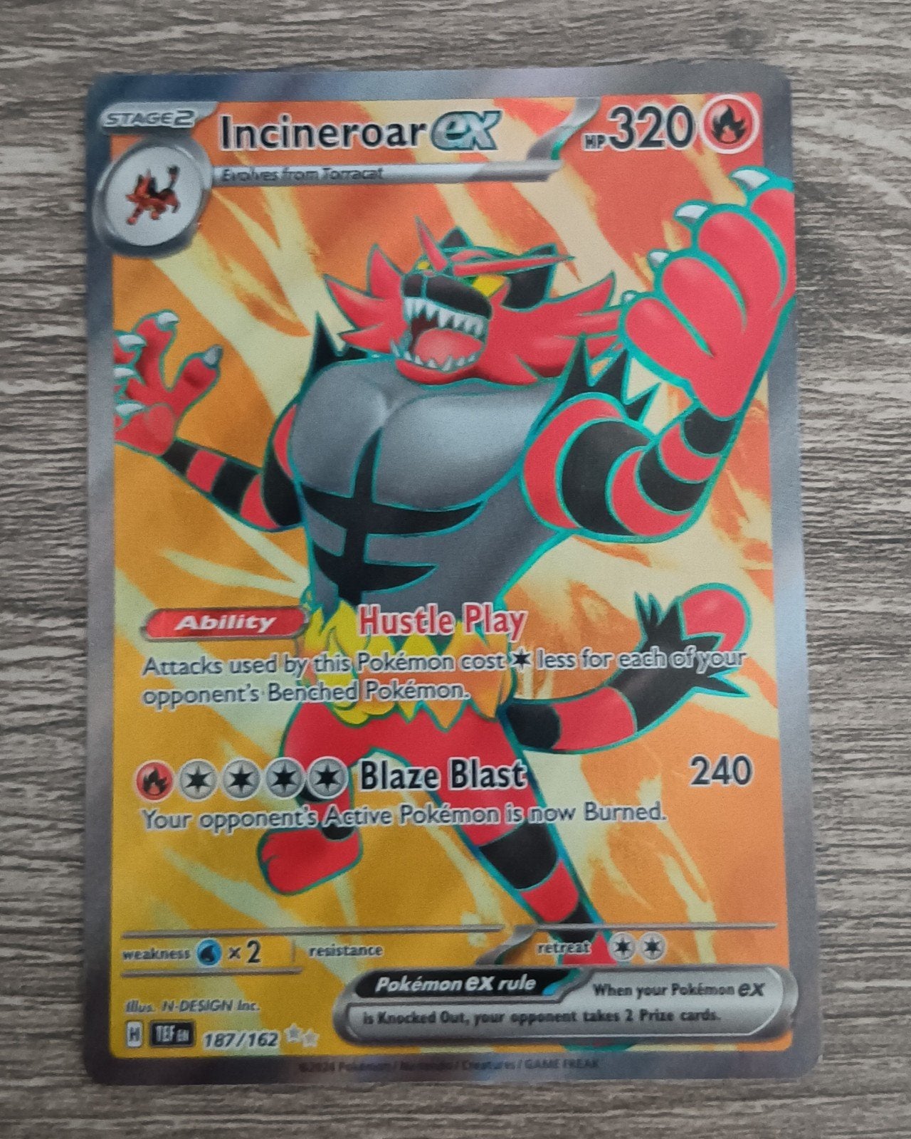 Incineroar ex Full Art Temporal Forces, Ophalen of Verzenden, Zo goed als nieuw, Losse kaart, Foil