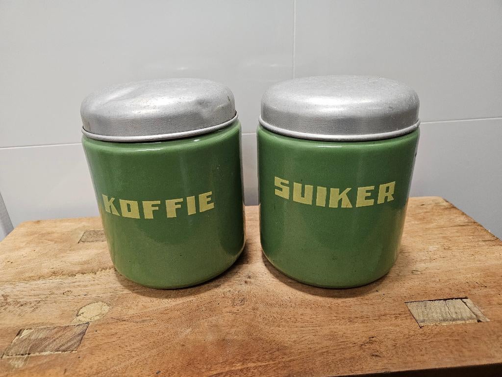 2 OUDE BROCANTE EMAILLE VOORRAADBUSSEN, Antiek en Kunst, Antiek | Emaille, Ophalen of Verzenden