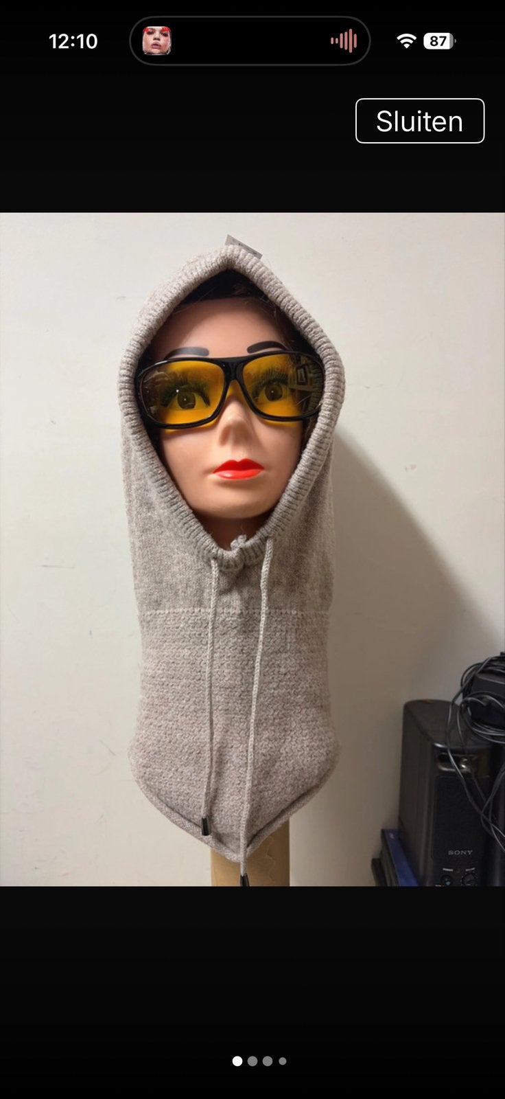 Gebreide Balaclava - Beige/Bruin - One Size, Ophalen of Verzenden, Zo goed als nieuw, Maat 46/48 (XL) of groter, Muts