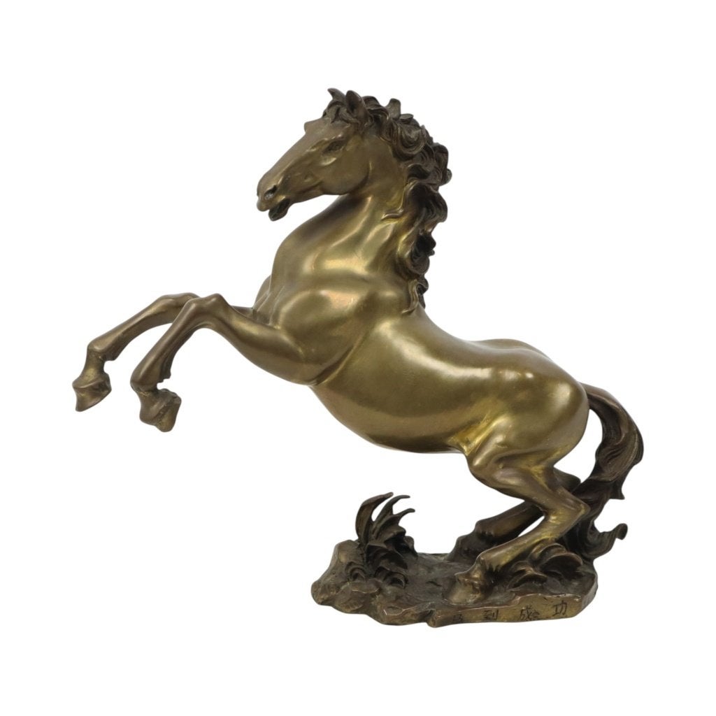 Zwaar Vintage Bronzen Beeld Steigerend Paard Feng Shui 27cm, Antiek en Kunst, Ophalen of Verzenden, Brons