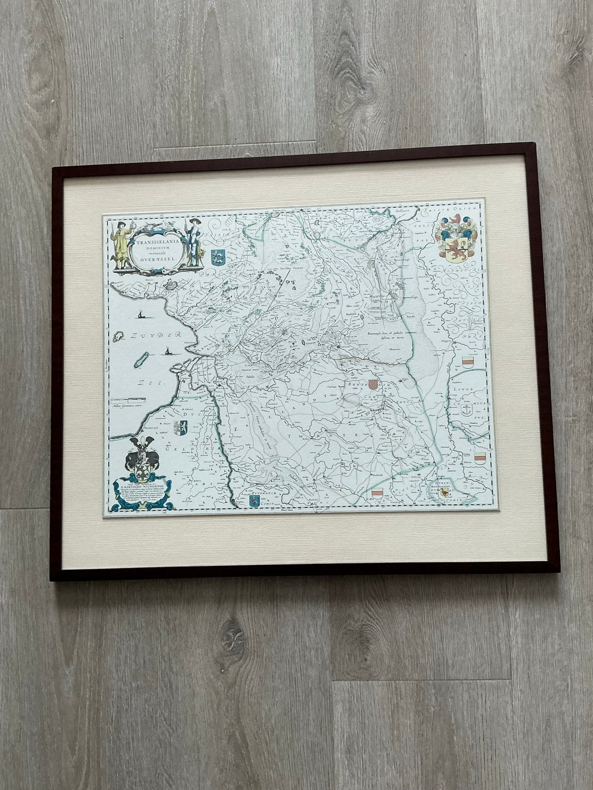 Professioneel ingelijste Landkaart Overijssel, Voor 1800, Ophalen of Verzenden, Nederland, Landkaart