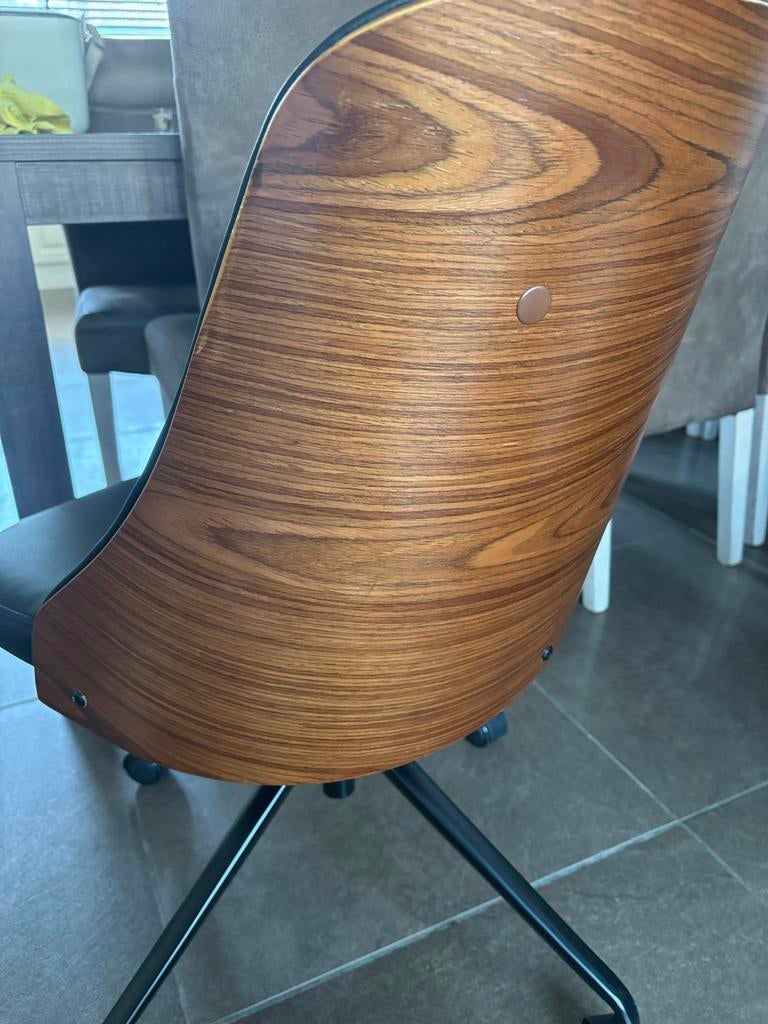 Bureaustoel met leren look en houten rugleuning, Ophalen, Nieuw, Zwart, Bureaustoel