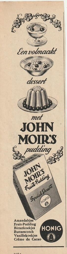 Retro reclame 1951 John Moir zuivel volmaakte pudding, Verzenden, Overige typen