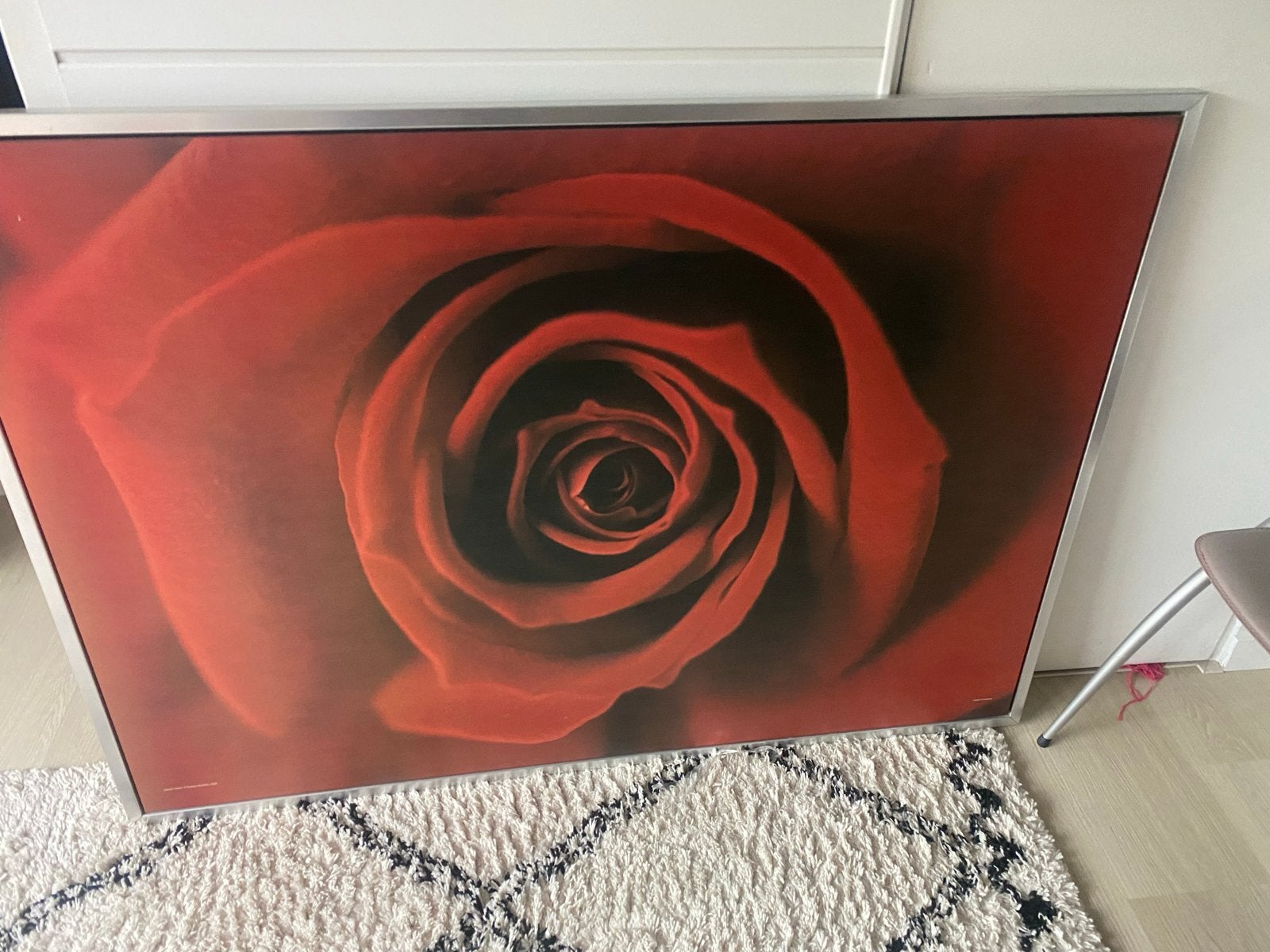 Prachtige IKEA Roos in aluminium omlijsting, 125 cm of meer, Ophalen of Verzenden, Zo goed als nieuw, Foto of Poster