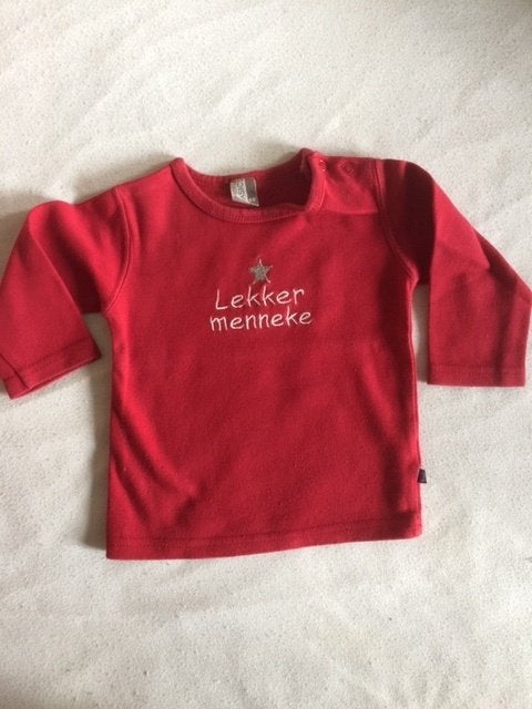 Longsleeve tekst "Lekker Menneke" maat 68 , zgan (21), Kinderen en Baby's, Babykleding | Maat 68, Ophalen of Verzenden, Zo goed als nieuw
