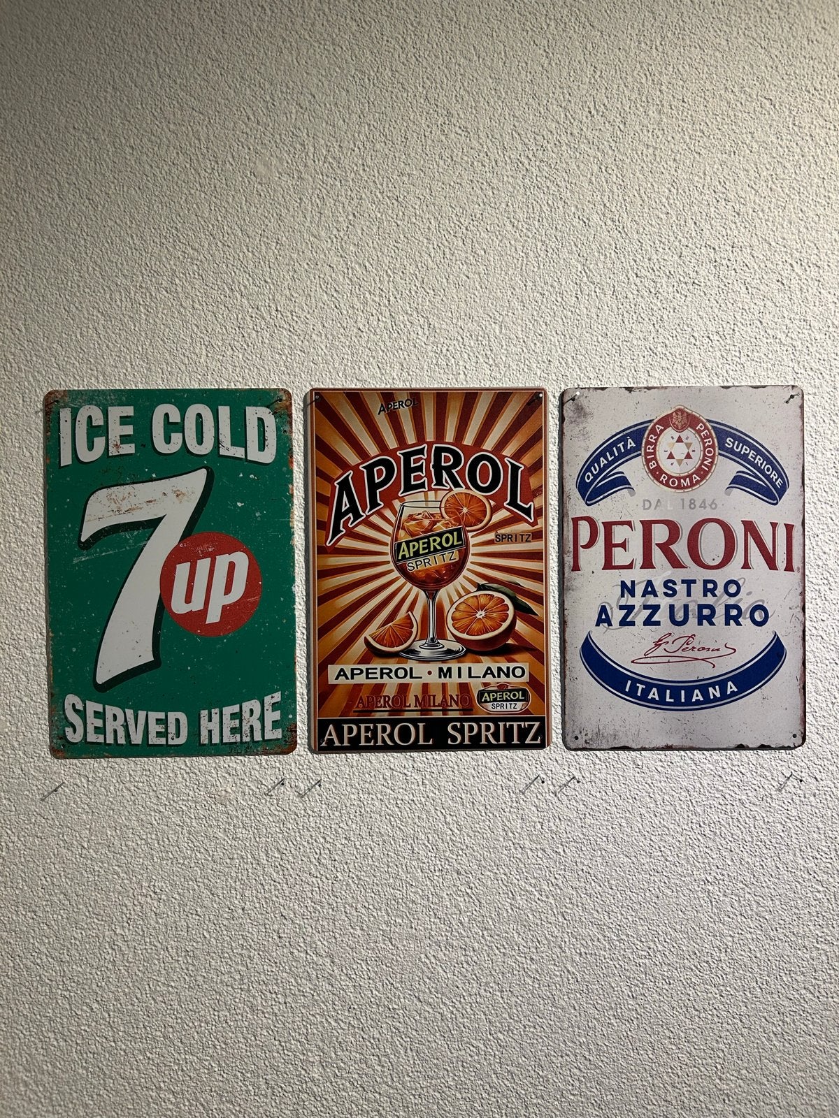 Metalen borden 20x30 - 7UP, Aperol, Peroni, Vintage, Gebruikt, Meerkleurig, Ophalen of Verzenden