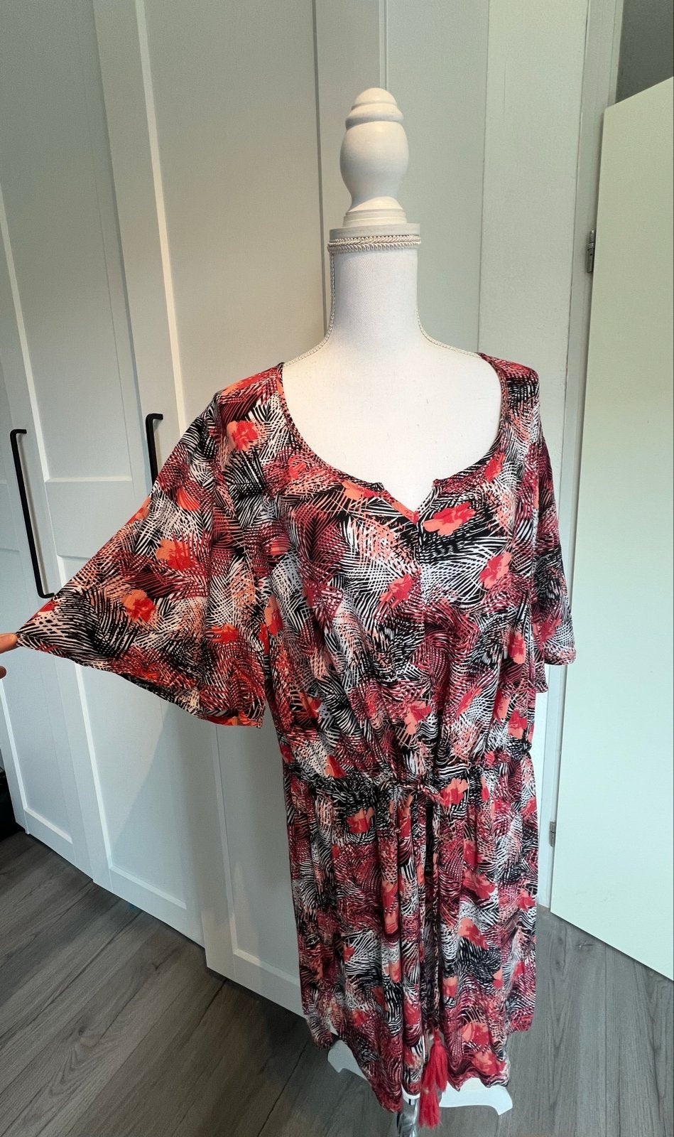 Ulla Popken jurk met tropische print, maat 50/52, Maat 46/48 (XL) of groter, Ophalen of Verzenden, Zo goed als nieuw, Knielengte