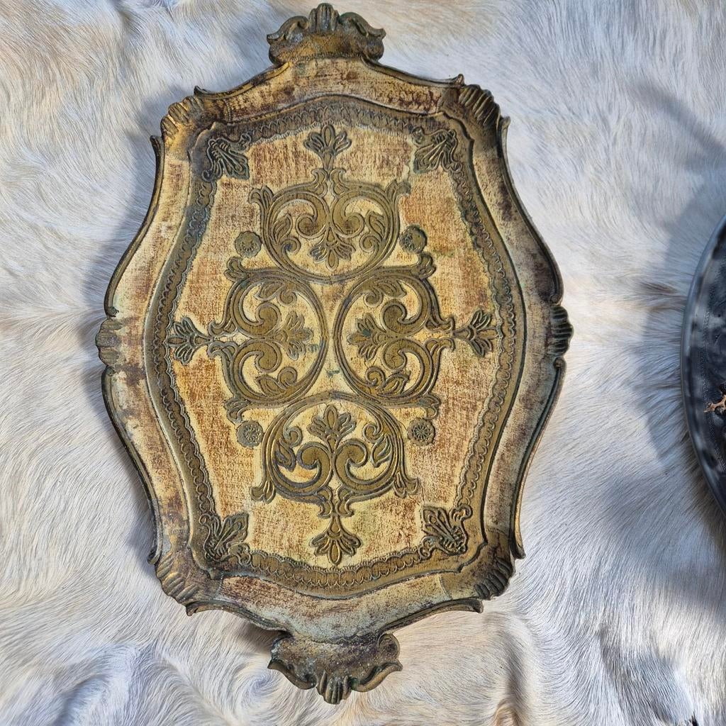 Vintage dienblad 49x34cm mooi decor bruin/goudtinten, Huis en Inrichting, Woonaccessoires | Dienbladen, Ophalen of Verzenden, Zo goed als nieuw