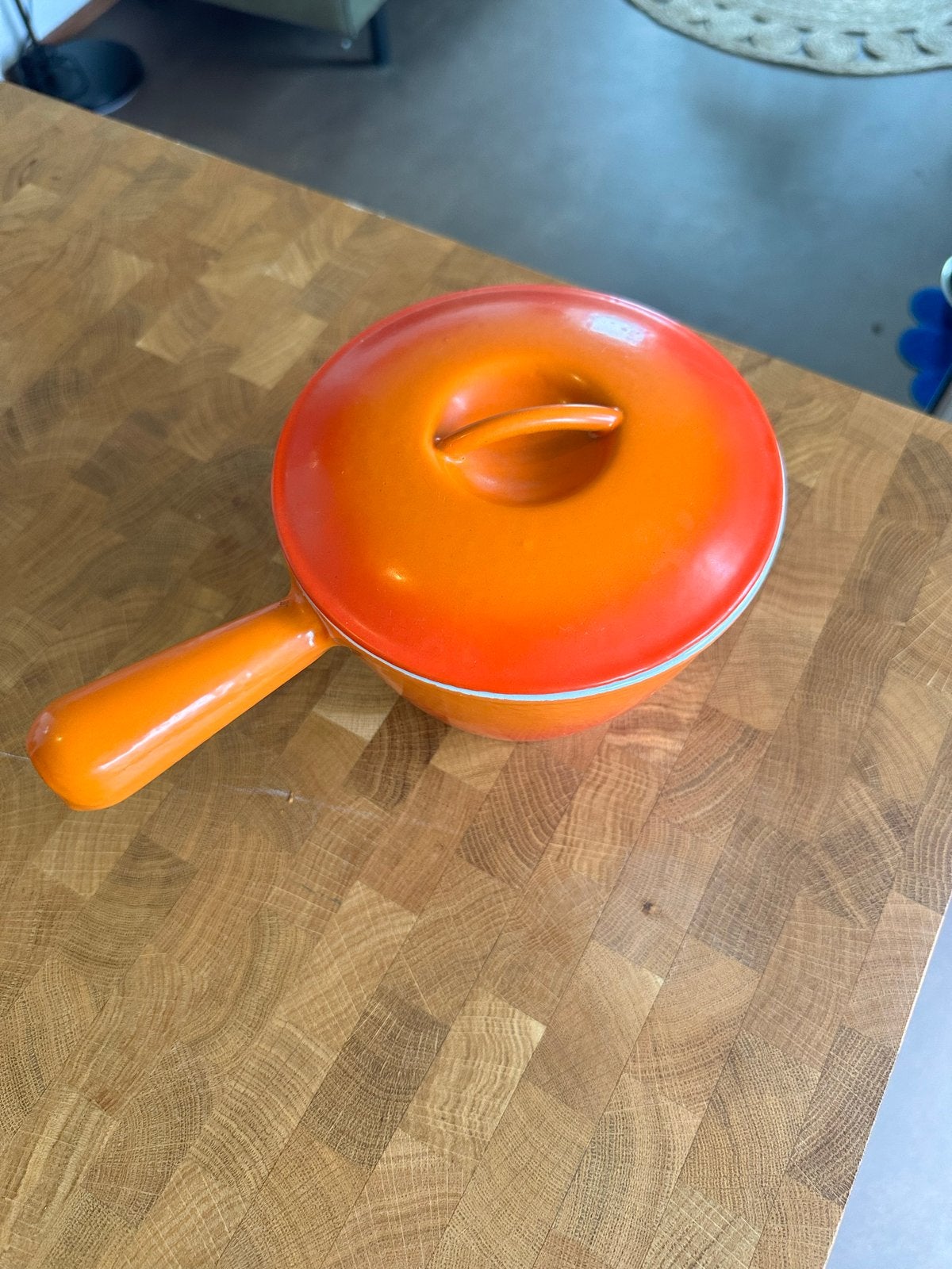 Vintage Le Creuset Gietijzeren Fonduepan, Witgoed en Apparatuur, Fonduesets, Ophalen of Verzenden, Gebruikt, Brander, Fonduepan