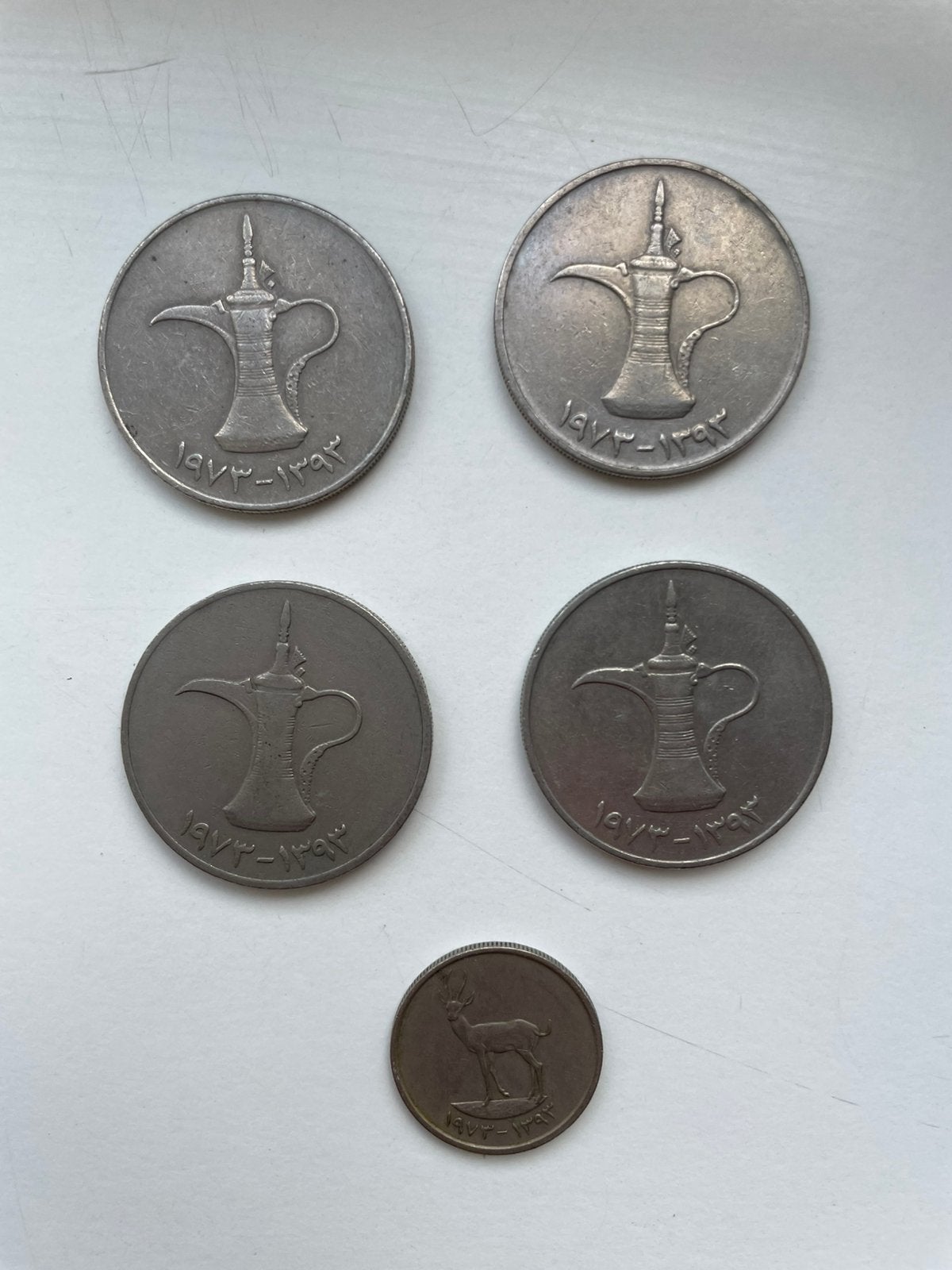 United Arab Emirates munten 4 x 1 dirham en 10 dirham cent, Ophalen of Verzenden, Midden-Oosten, Losse munt